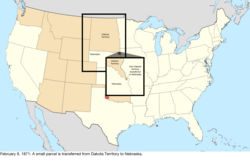 Map of the change to the United States in central North America on February 9, 1871