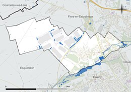 Carte en couleur présentant le réseau hydrographique de la commune