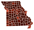 Image 64Map of counties in Missouri by racial plurality, per the 2020 U.S. census Legend Non-Hispanic White   50–60%   60–70%   70–80%   80–90%   90%+ Black or African American   40–50% (from Missouri)