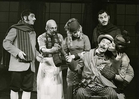 Alf Nilsson, Willy Keidser, Gerd Hegnell, Nils Poppe, Ulf Qvarsebo och Harriet Hedenmo i Perrichons resa på Helsingborgs stadsteater 1961.