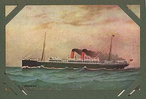 Hand coloured postcard of the SS Maheno