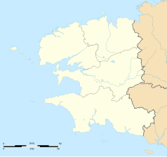 Mapa konturowa Finistère, u góry znajduje się punkt z opisem „Saint-Vougay”