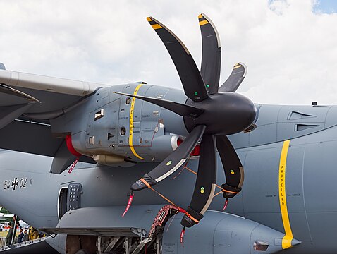 Starboard inner Europrop TP400 engine (#3) on an German Air Force Airbus A400M (reg. 54+01, cn 029) at ILA Berlin Air Show 2016.