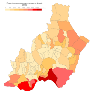 Mapa municipal de población en la provincia de Almería año 2018[108]​