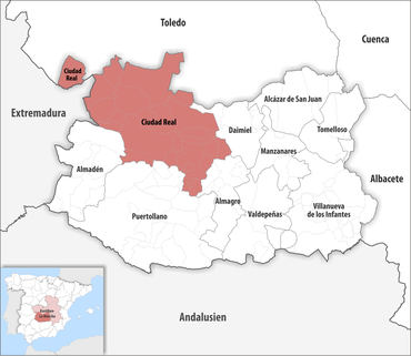 Die Lage des Gerichtsbezirk Ciudad Real in der Provinz Ciudad Real