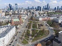 Ochota, a residential district that developed most intensively in the interwar period.[173] The photo shows Narutowicz Square, the central point of the district.