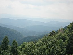 Utsikten från sluttningen av Back Allegheny Mountain när man ser mot öster i Appalacherna. De berg som syns är Allegheny Mountain (i Monongahela National Forest i West Virginia, hälften av det man kan se i bilden) och Shenandoah Mountain (i George Washington and Jefferson National Forests i Virginia, bortre delen av bilden).