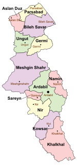 Map of Iran with Ardabīl highlighted