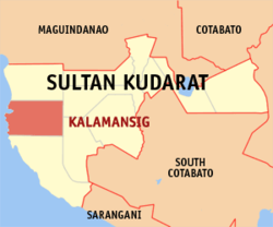 Mapa ng Sultan Kudarat na nagpapakita sa lokasyon ng Kalamansig.