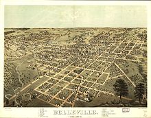 Bird's Eye View of Belleville, Illinois in 1867