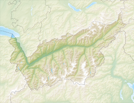 Map showing the location of Rhône Glacier