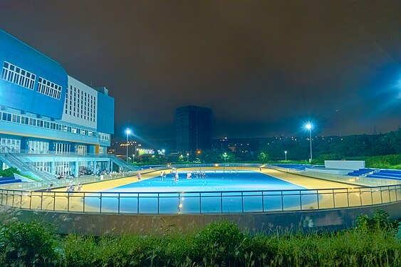 The outdoor roller skating rink is blue and yellow Color matched at Kang Chu Sports Park