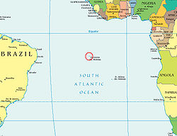 Location of Ascension Island in the Atlantic Ocean.