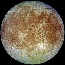 Dr Jupitermond Europa, ufgnumme us ere Entfernig vu 677.000 km vu dr Rümsonde Galileo am 7. September 1996.