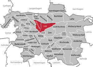 Lagekarte des Stadtbezirks Vahrenwald-List in Hannover