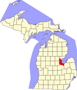 map of Michigan highlighting Bay County