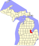 Harta statului Michigan indicând comitatul Bay