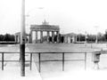 The Brandenburg Gate in 1982 seen from the East Berlin side. Behind the gate is the Berlin Wall. In front is the rail that was accessible from East Berlin.