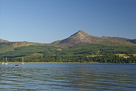 Vue du Goat Fell depuis le port de Brodick