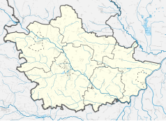 Mapa konturowa powiatu kazimierskiego, u góry po lewej znajduje się punkt z opisem „Piekło”