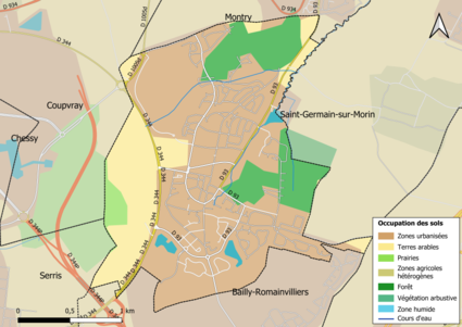 Carte des infrastructures et de l'occupation des sols en 2018 (CLC) de la commune.