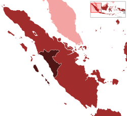 Pantai Barat Sumatera (merah tua) di dalam pendudukan Jepang di Hindia Belanda (merah)