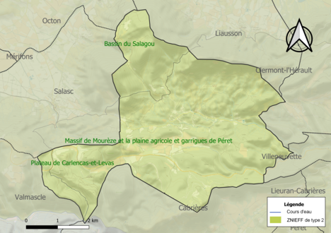 Carte des ZNIEFF de type 2 sur la commune.