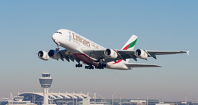 Emirates Airbus A380-861 at Munich Airport.