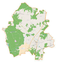 Mapa konturowa gminy Kamieńsk, blisko centrum na dole znajduje się punkt z opisem „Ściegny”