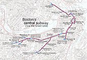 Plan du réseau des tunnels pour les tramways de Boston.