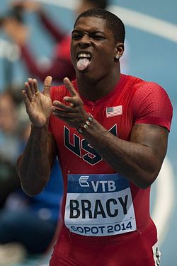 Marvin Bracey tijdens de WK indoor 2014 in Sopot.