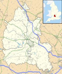 Mapa konturowa Oxfordshire, na dole nieco na prawo znajduje się punkt z opisem „Wallingford”