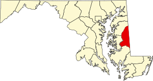 Map of Maryland highlighting Caroline County