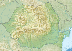 Mapa konturowa Rumunii, na dole nieco na prawo znajduje się punkt z opisem „Bukareszt”