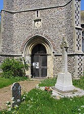 A close up of the church