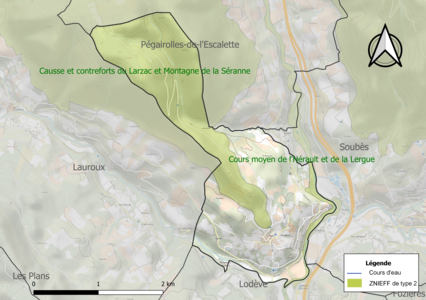 Carte des ZNIEFF de type 2 sur la commune.