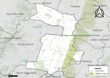 Carte de la ZNIEFF de type 2 sur la commune.