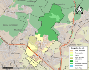 Carte en couleurs présentant l'occupation des sols.