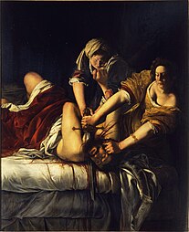 Judith Slaying Holofernes; by Artemisia Gentileschi; 1611–1612; oil on canvas; 163 x 126 cm; Uffizi, Florence, Italy[106]