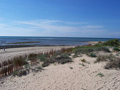 Español: Vista de la playa de Punta Candor, en la que puede apreciarse un corral de pesca.