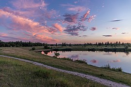 Sunset at lake Cospuden, Saxony, Germany