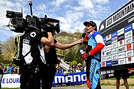 Loïc Bruni lors de la 1re manche de la Coupe du monde 2015 à Lourdes.