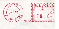 A Saint Lucian meter stamp featuring the Crown