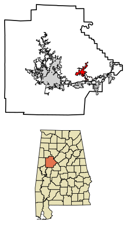 Location of Brookwood in Tuscaloosa County, Alabama.