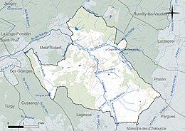 Carte en couleur présentant le réseau hydrographique de la commune