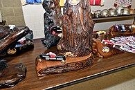 Trophy table at the 2023 Derby Show, featuring ten trophies hand-crafted by event director Ken Cline