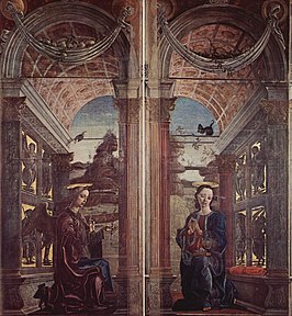 Annunciatie, luiken van de orgelkas van de Domkerk, Museo della Cattedrale Ferrara