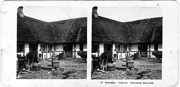 Sekelskiftet 1900 var stereofotograferingens storhetstid, Skånsk lantgård, Falsterbo, 1913 eller tidigare