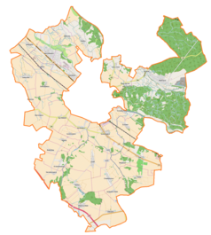 Mapa konturowa gminy wiejskiej Oława, blisko centrum po prawej na dole znajduje się punkt z opisem „Pałac w Gaci”