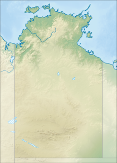 Mapa konturowa Terytorium Północnego, po lewej nieco u góry znajduje się punkt z opisem „Gregory National Park”